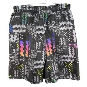 Cluster Urban Shorts Mens Large Black Geometric Abstract Print Drawstring